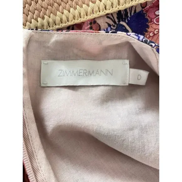 Zimmermann Laurel Billow Belted Puff Sleeve Midi Linen Dress Pink Purple - Picture 12 of 16